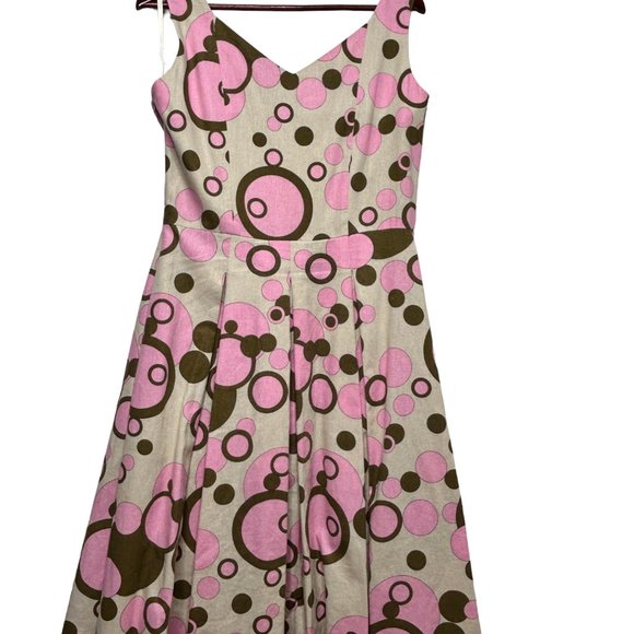 Lapis Dress Pink Green Polka Dot Fit and Flare Size Medium Linen Blend 50s style - Picture 9 of 14